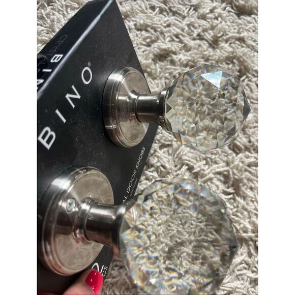 NWT BINO Crystal Door Knobs BRUSHED NICKEL One Set Round Crystal Balls - Picture 4 of 13